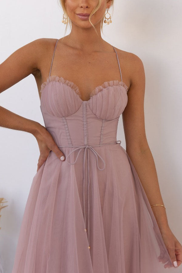 Femme Évasée en Mousseline Légère avec Encolure Ronde et Sans Manches - V-Neck - Sleeveless - Lightweight Fabric