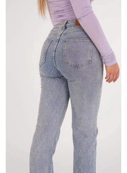 Jean Femme - Motif Losanges - Coupe Droite - Braguette Boutonnée - Style Polyvalent