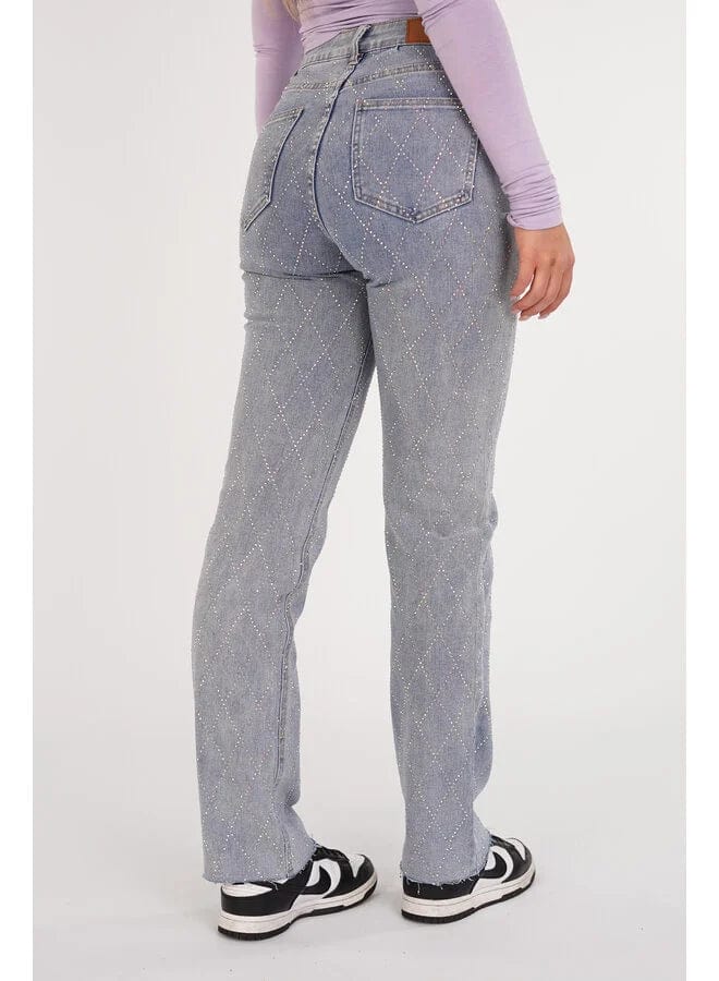 Jean Femme - Motif Losanges - Coupe Droite - Braguette Boutonnée - Style Polyvalent