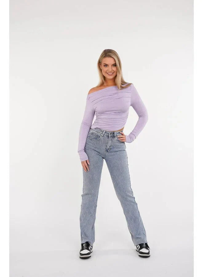 Jean Femme - Motif Losanges - Coupe Droite - Braguette Boutonnée - Style Polyvalent