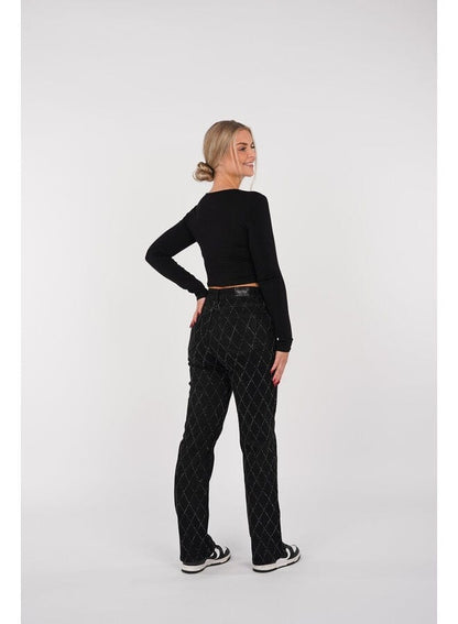 Jean Femme - Motif Losanges - Coupe Droite - Braguette Boutonnée - Style Polyvalent