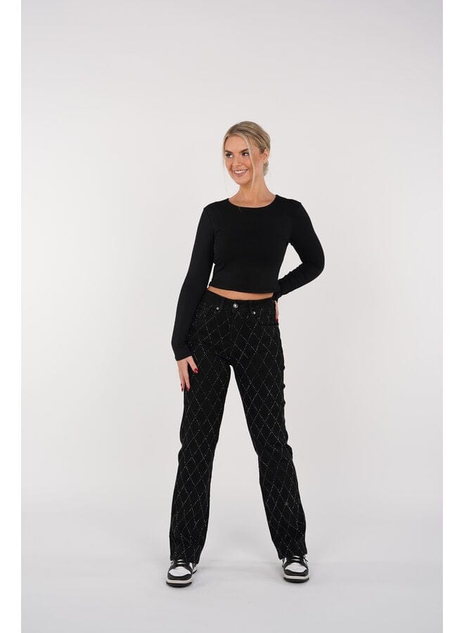 Jean Femme - Motif Losanges - Coupe Droite - Braguette Boutonnée - Style Polyvalent