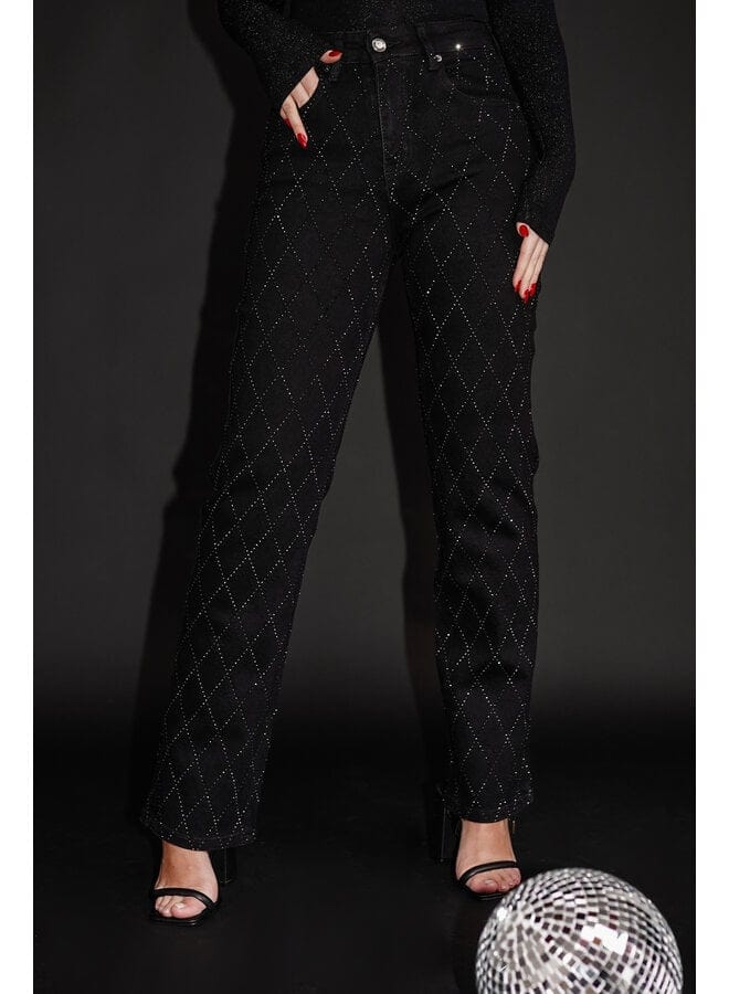 Jean Femme - Motif Losanges - Coupe Droite - Braguette Boutonnée - Style Polyvalent