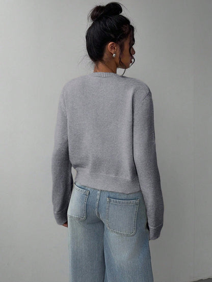 Women’s Casual Knit Sweater – Soft Long Sleeve Cropped Pullover Top