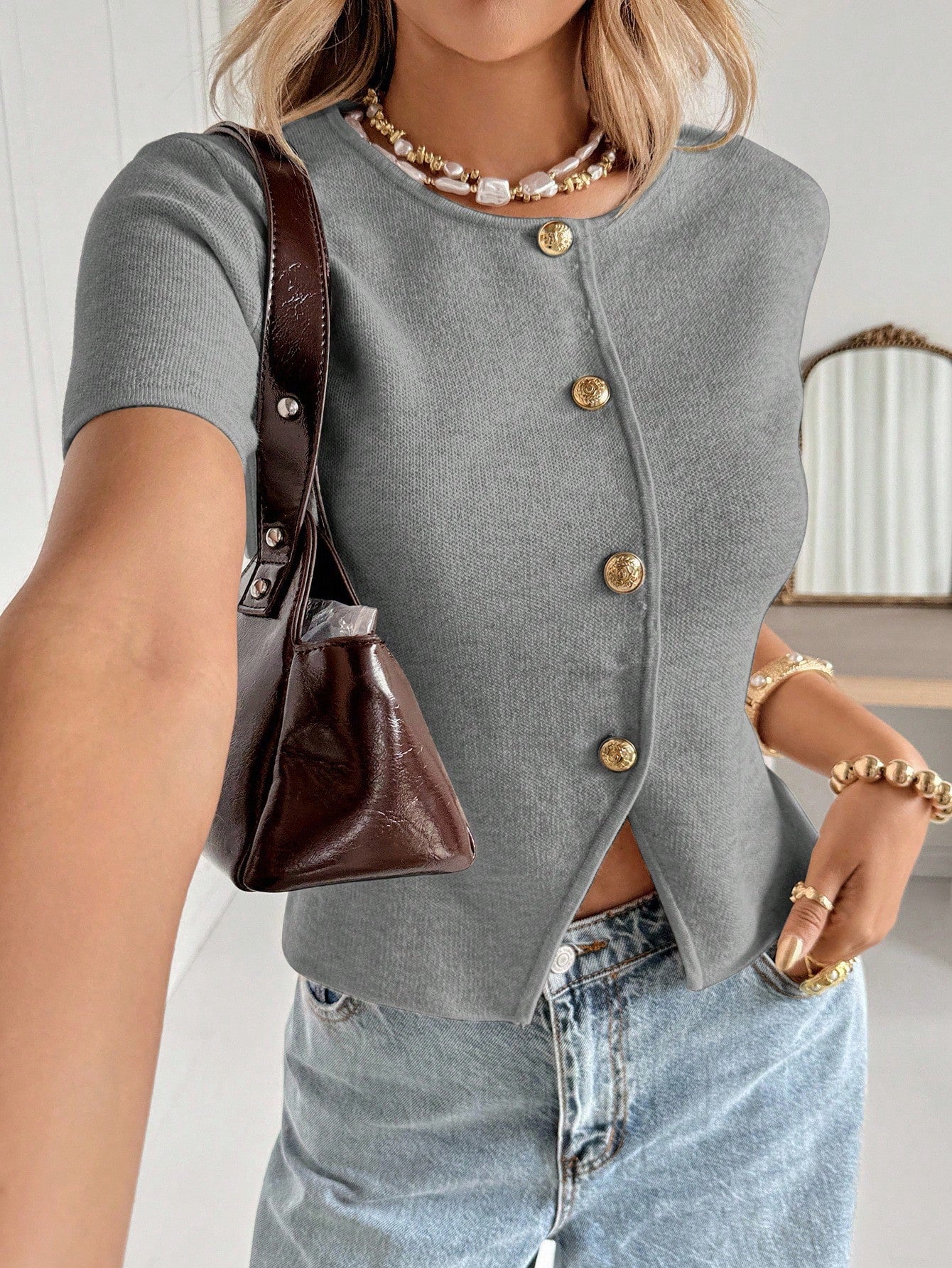 Women's Casual Knit Cardigan – Soft Short Sleeve Button Front Sweater