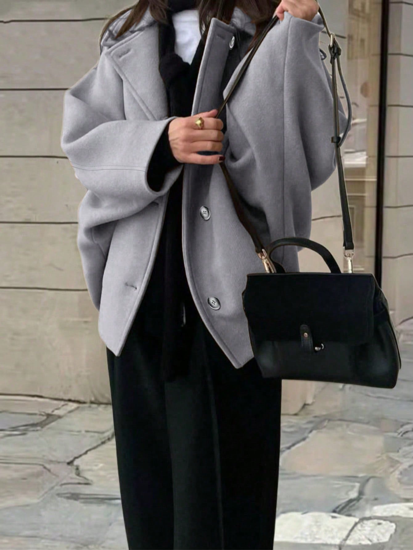 Women’s Wool Blend Long Coat – Elegant Solid Color Button Front Overcoat with Pockets