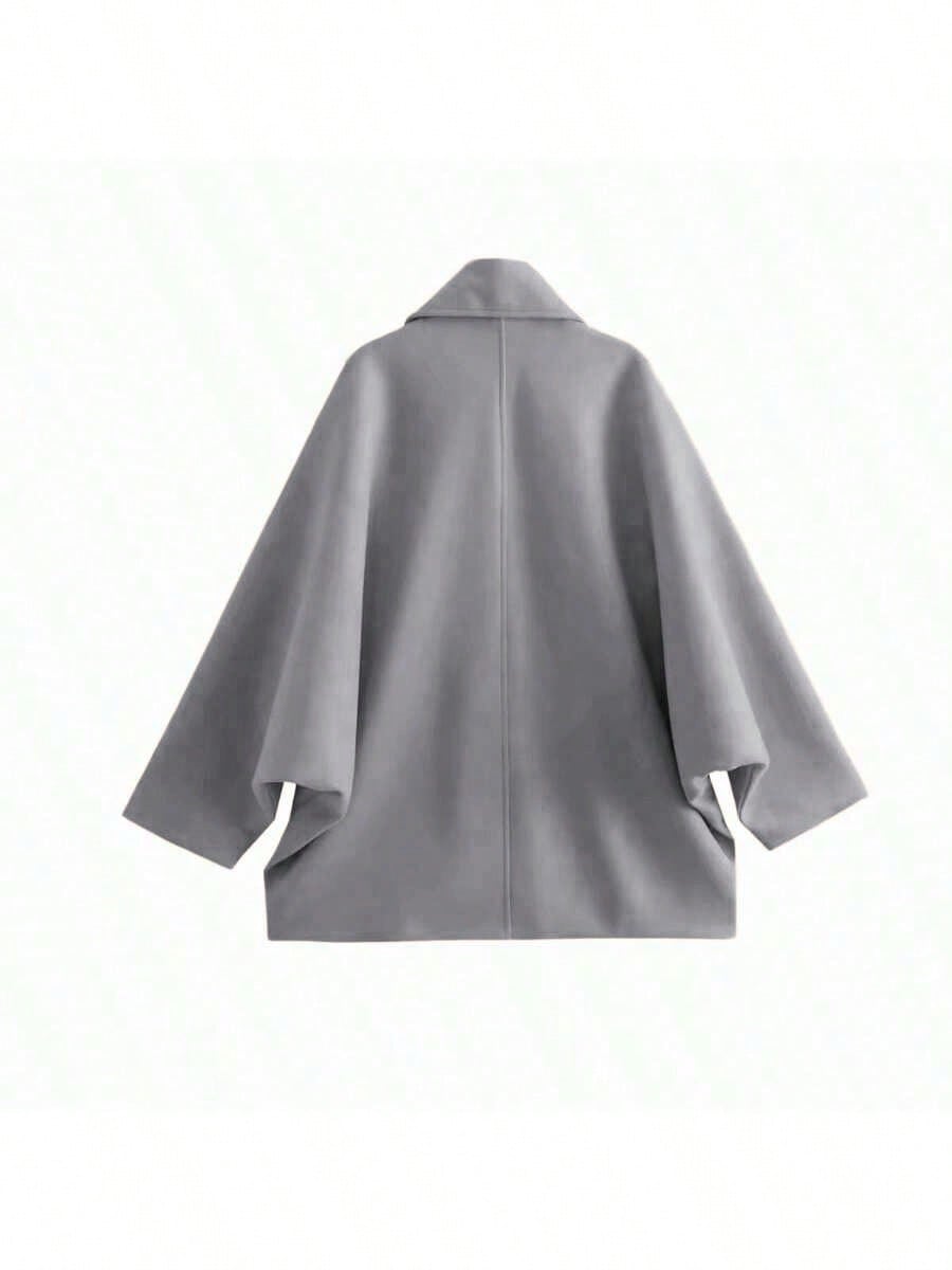 Women’s Wool Blend Long Coat – Elegant Solid Color Button Front Overcoat with Pockets