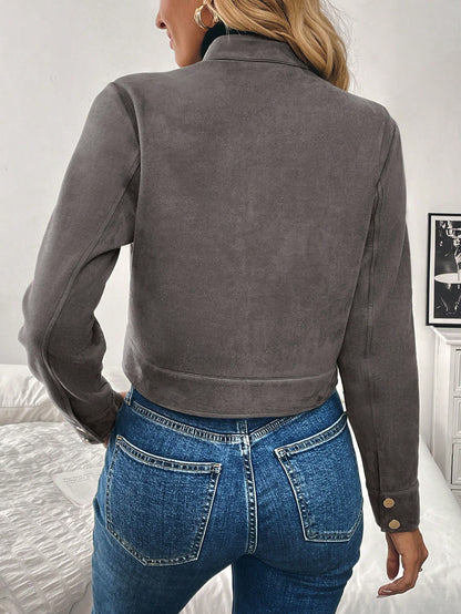 Women’s Black Military-Style Jacket – Short Zip Front Coat