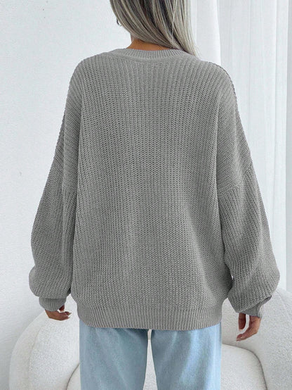 Women Chunky Knit Pullover Sweater – Oversized Drop Shoulder Knitwear