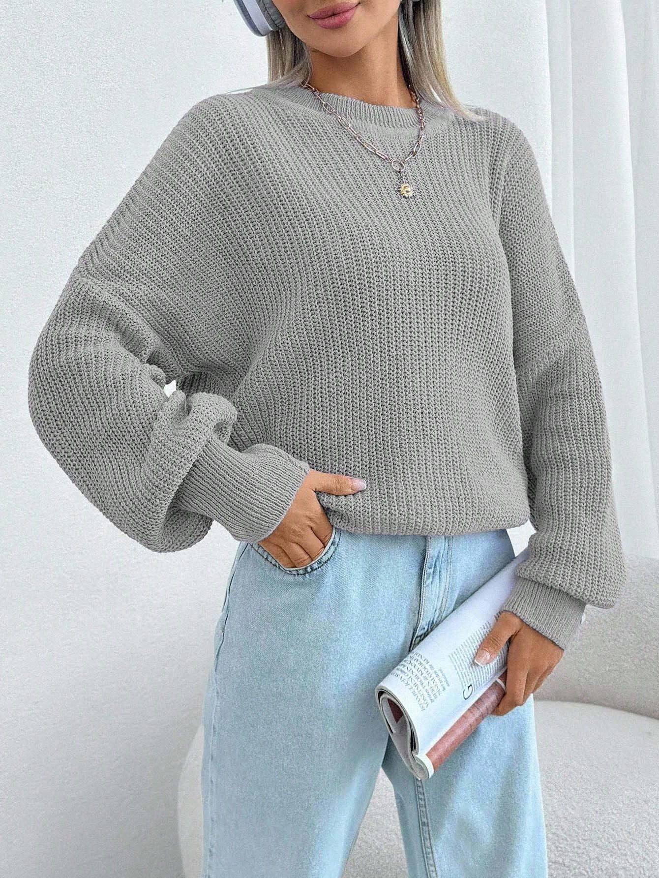 Women Chunky Knit Pullover Sweater – Oversized Drop Shoulder Knitwear
