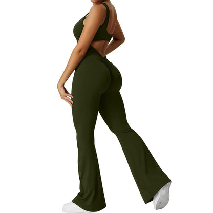 Women's solid body shaping open back jumpsuit