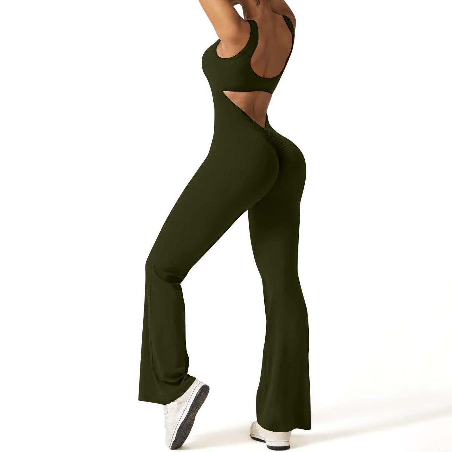 Women's solid body shaping open back jumpsuit