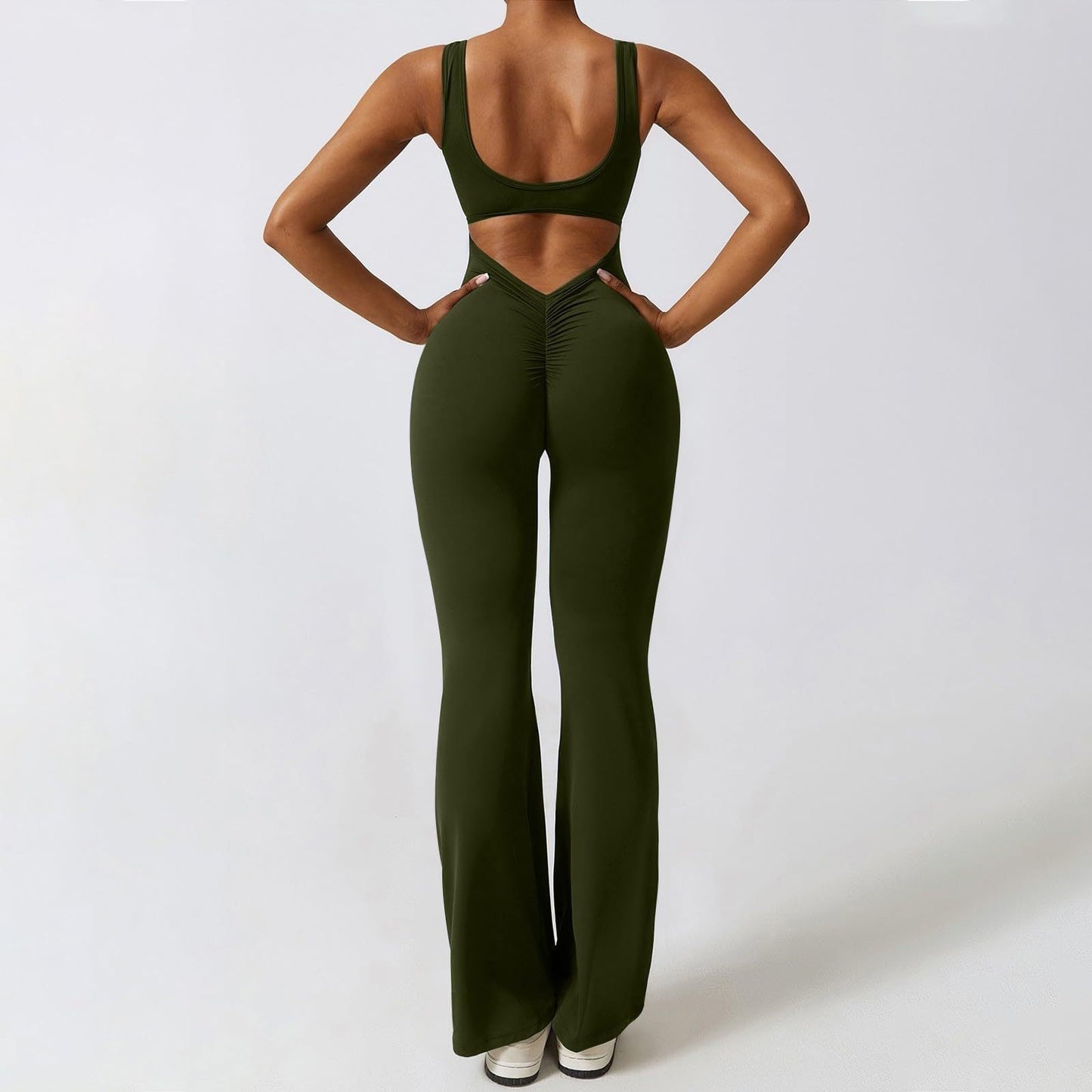 Women's solid body shaping open back jumpsuit