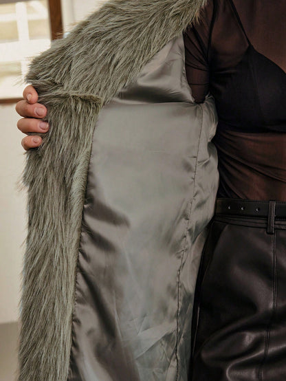 Women’s Faux Fur Winter Coat – Long Lapel Collar Jacket for Casual & Business Wear