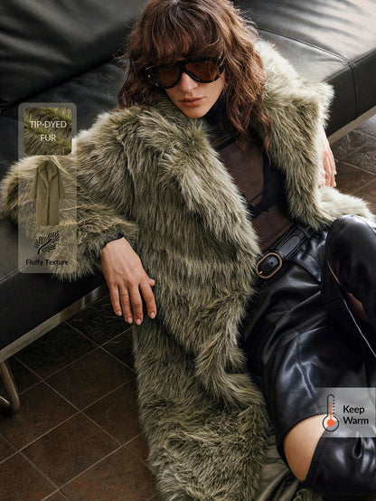 Women’s Faux Fur Winter Coat – Long Lapel Collar Jacket for Casual & Business Wear