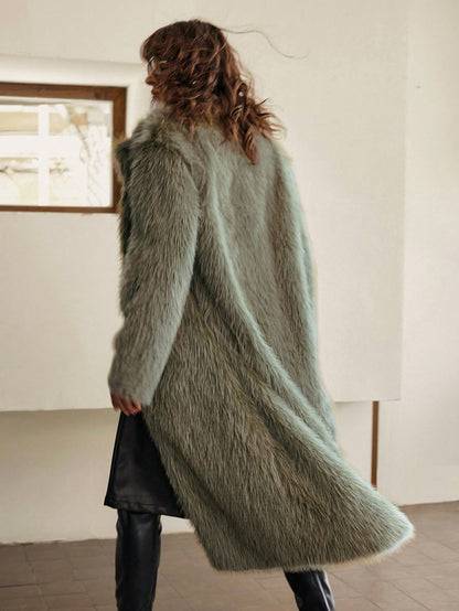 Women’s Faux Fur Winter Coat – Long Lapel Collar Jacket for Casual & Business Wear