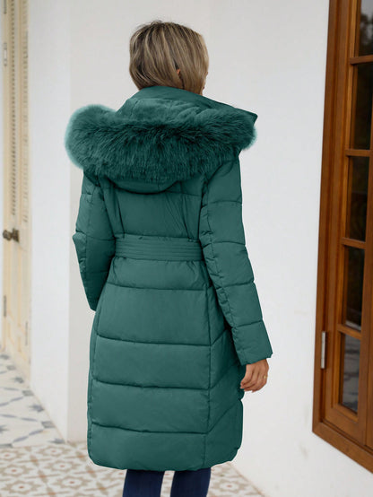 Women’s Luxury Faux Fur Hooded Winter Coat – Thick Warm Quilted Jacket