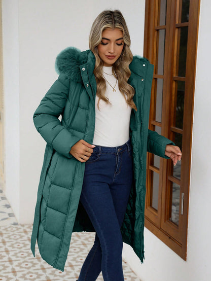 Women’s Luxury Faux Fur Hooded Winter Coat – Thick Warm Quilted Jacket