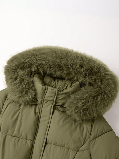 Women’s Luxury Faux Fur Hooded Winter Coat – Thick Warm Quilted Jacket