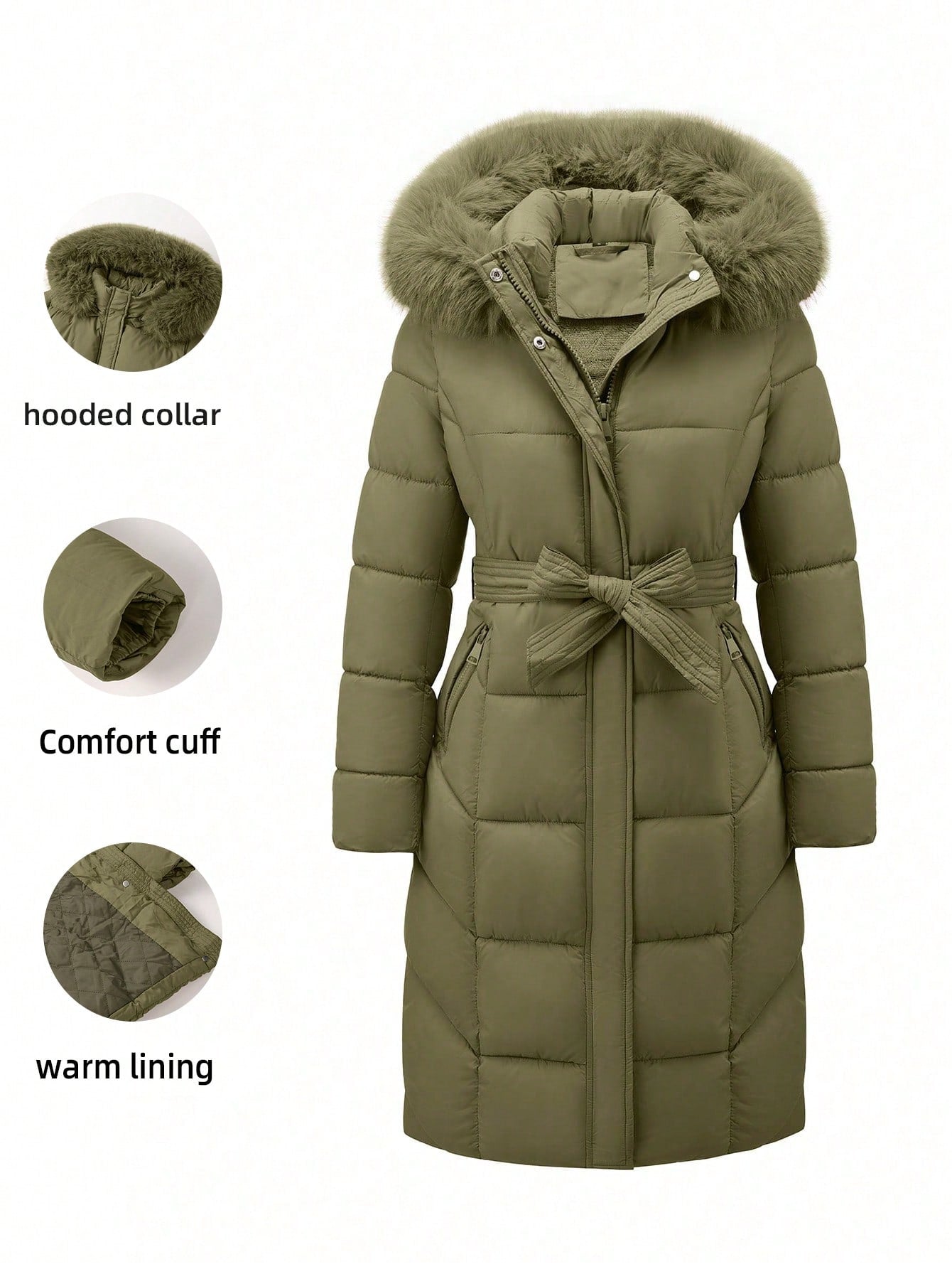 Women’s Luxury Faux Fur Hooded Winter Coat – Thick Warm Quilted Jacket