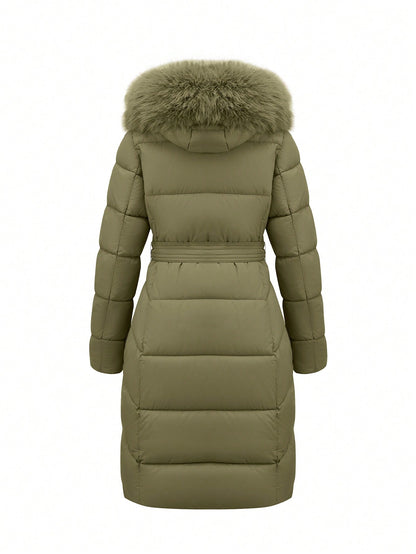 Women’s Luxury Faux Fur Hooded Winter Coat – Thick Warm Quilted Jacket