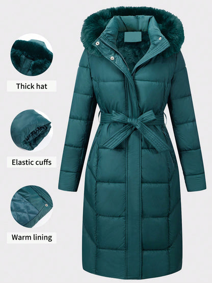 Women’s Luxury Faux Fur Hooded Winter Coat – Thick Warm Quilted Jacket