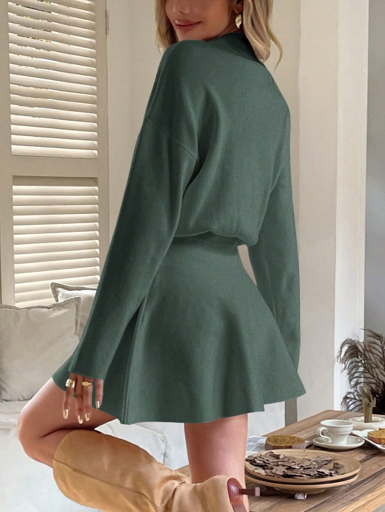 Women’s Knit Sweater Dress – Long Sleeve Ribbed Pullover Mini Dress