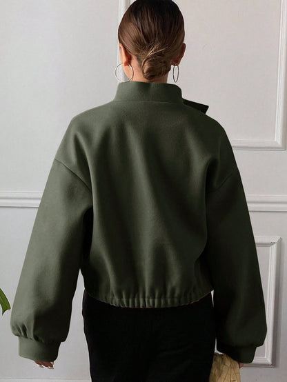 women autumn plain collar cropped jacket Nushes 