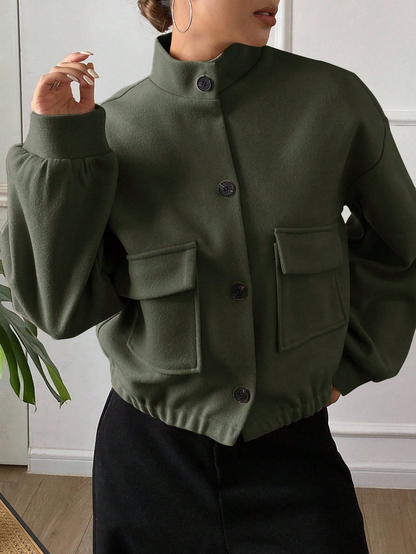 women autumn plain collar cropped jacket Nushes 