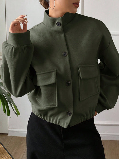 women autumn plain collar cropped jacket Nushes 