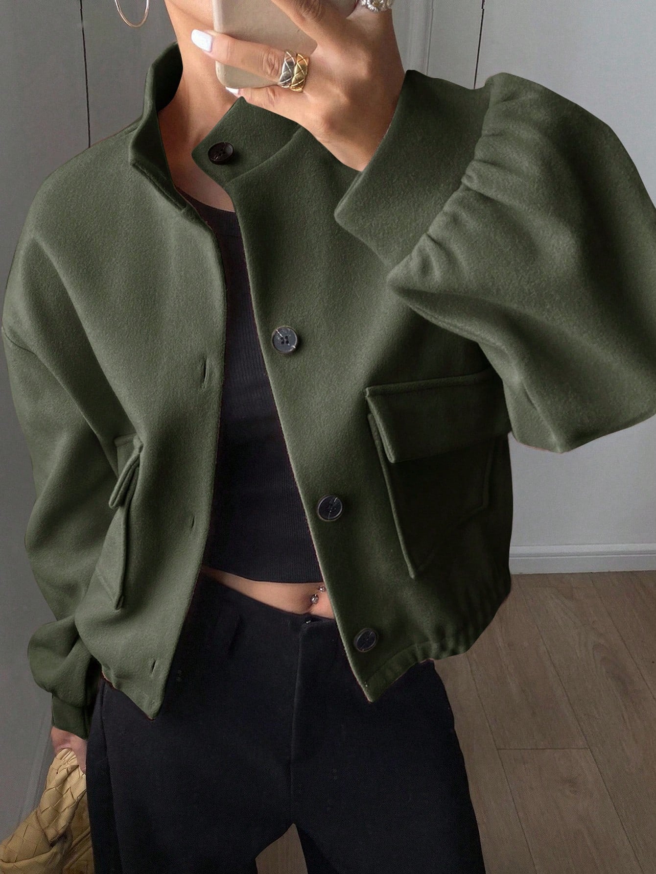 women autumn plain collar cropped jacket Nushes 