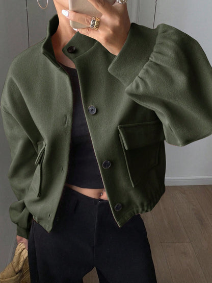 women autumn plain collar cropped jacket Nushes 