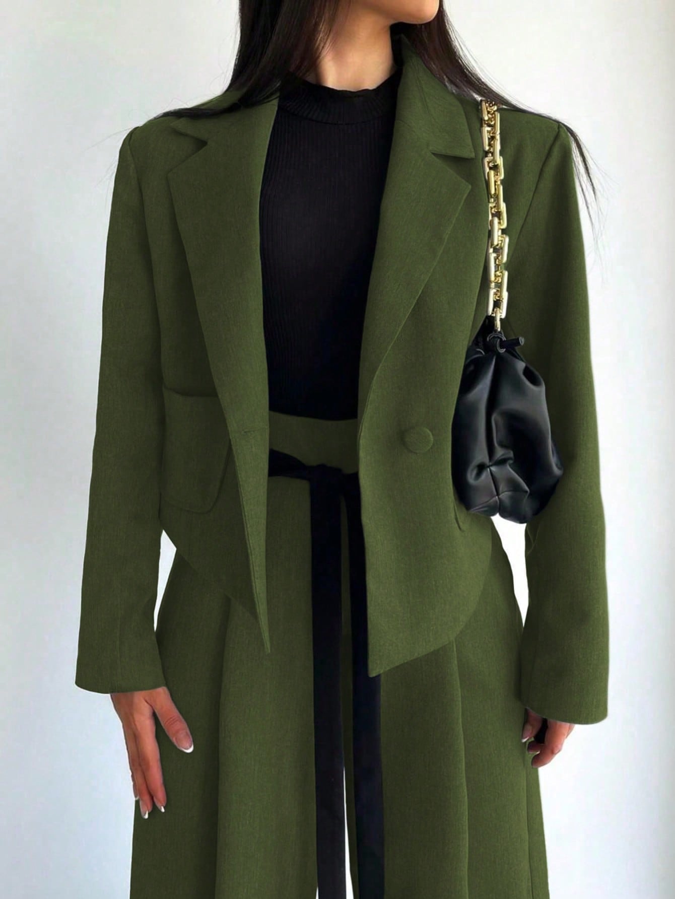 two piece green blazer pants set women