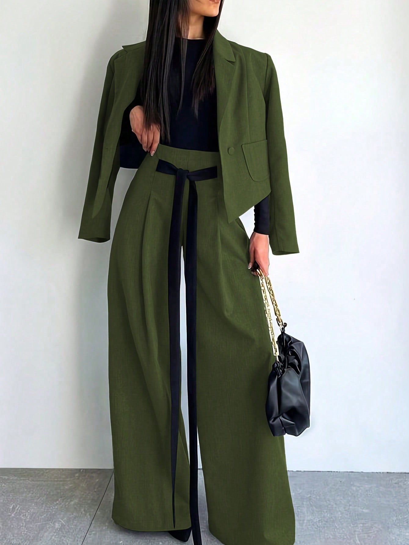 two piece green blazer pants set women