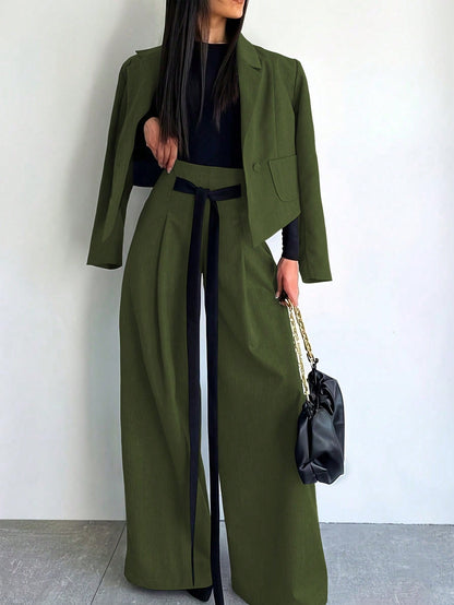 two piece green blazer pants set women