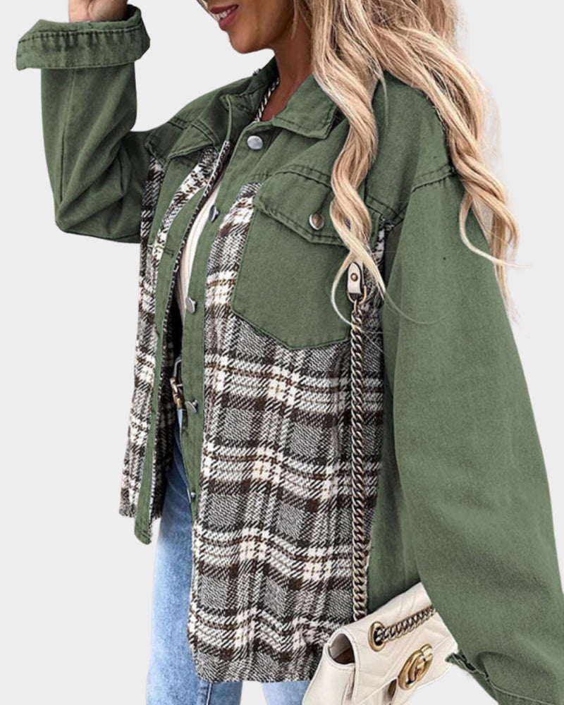 Femme Veste Décontractée à Carreaux Coupe Ample