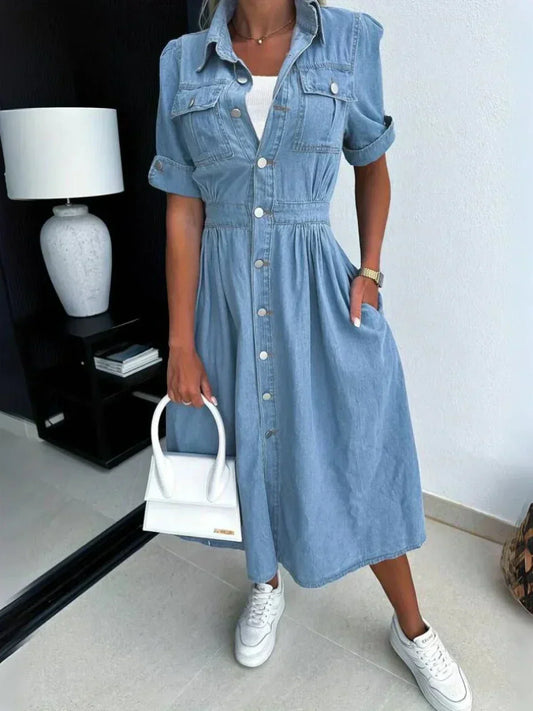 Robe en Jean Tendance au Design Élégant et Polyvalent pour Femme