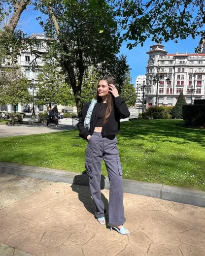 Pantalon cargo ample à jambes larges pour femme