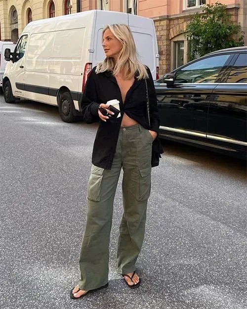 Pantalon cargo ample à jambes larges pour femme