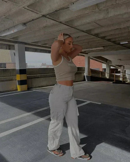 Pantalon cargo ample à jambes larges pour femme