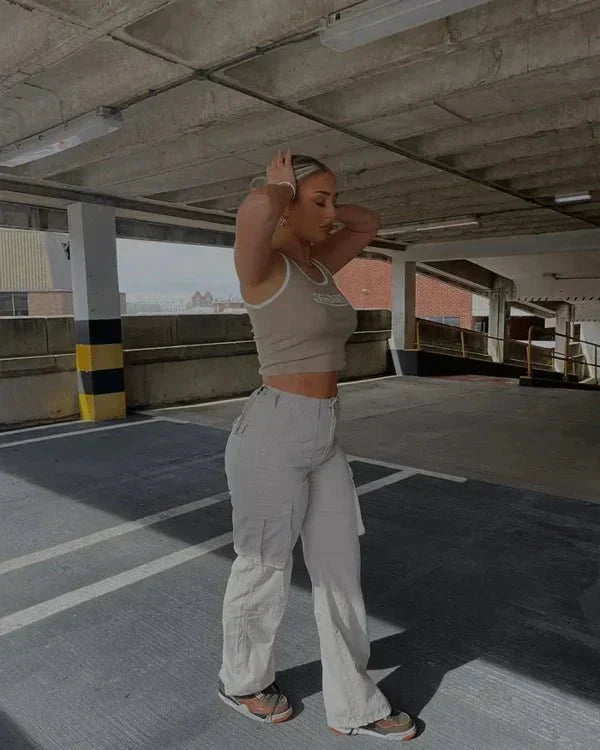 Pantalon cargo ample à jambes larges pour femme