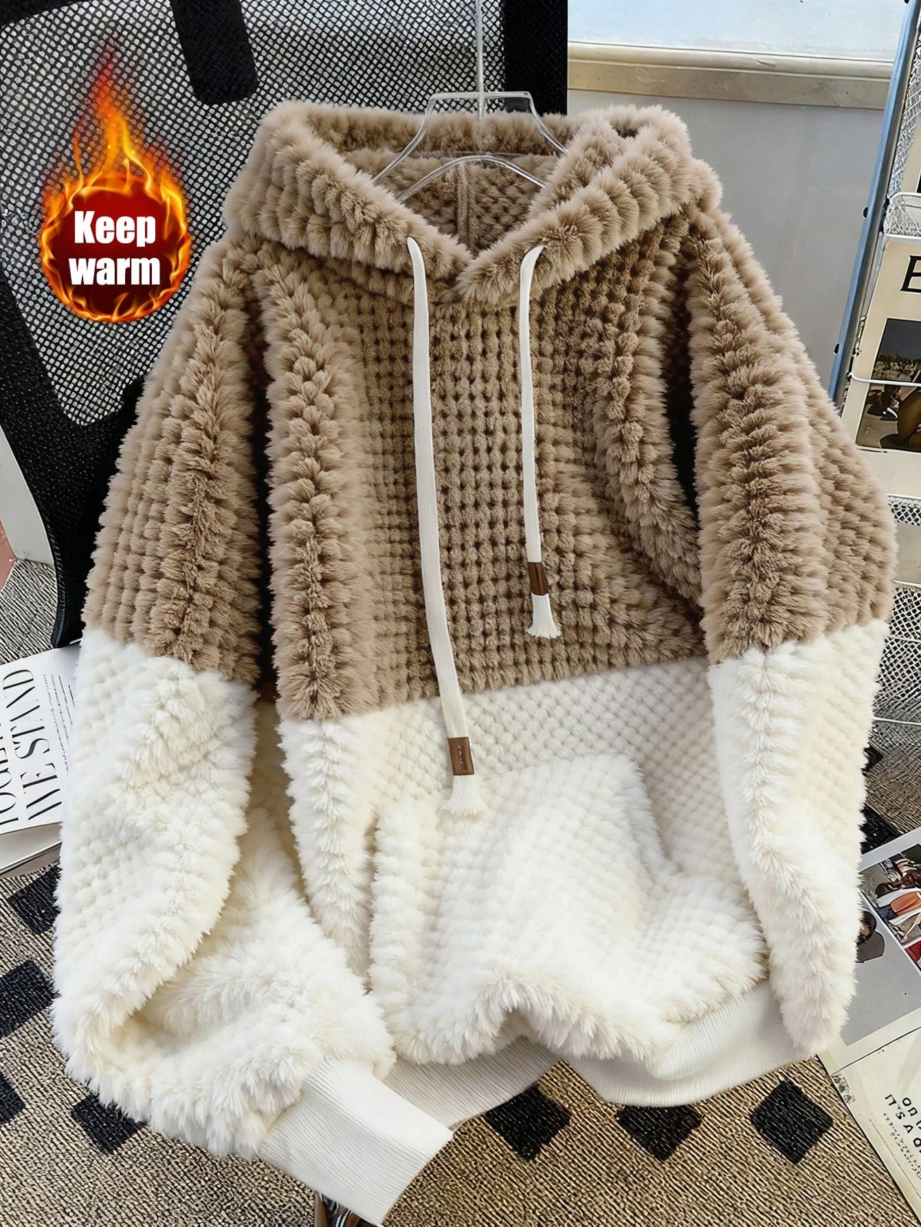 women’s sherpa fleece patchwork hoodie Nushes