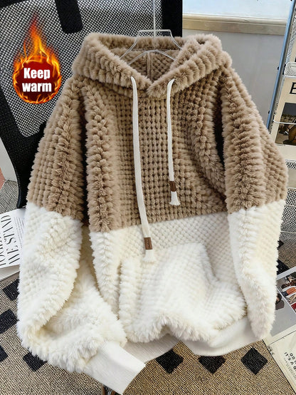 women’s sherpa fleece patchwork hoodie Nushes