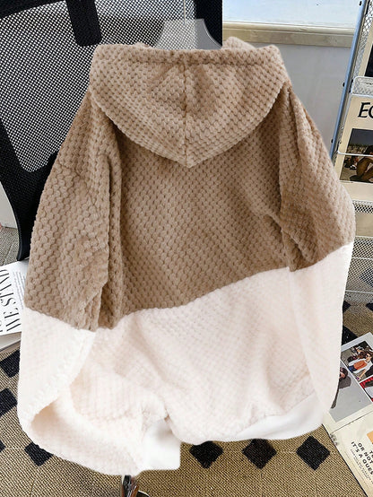 women’s sherpa fleece patchwork hoodie Nushes