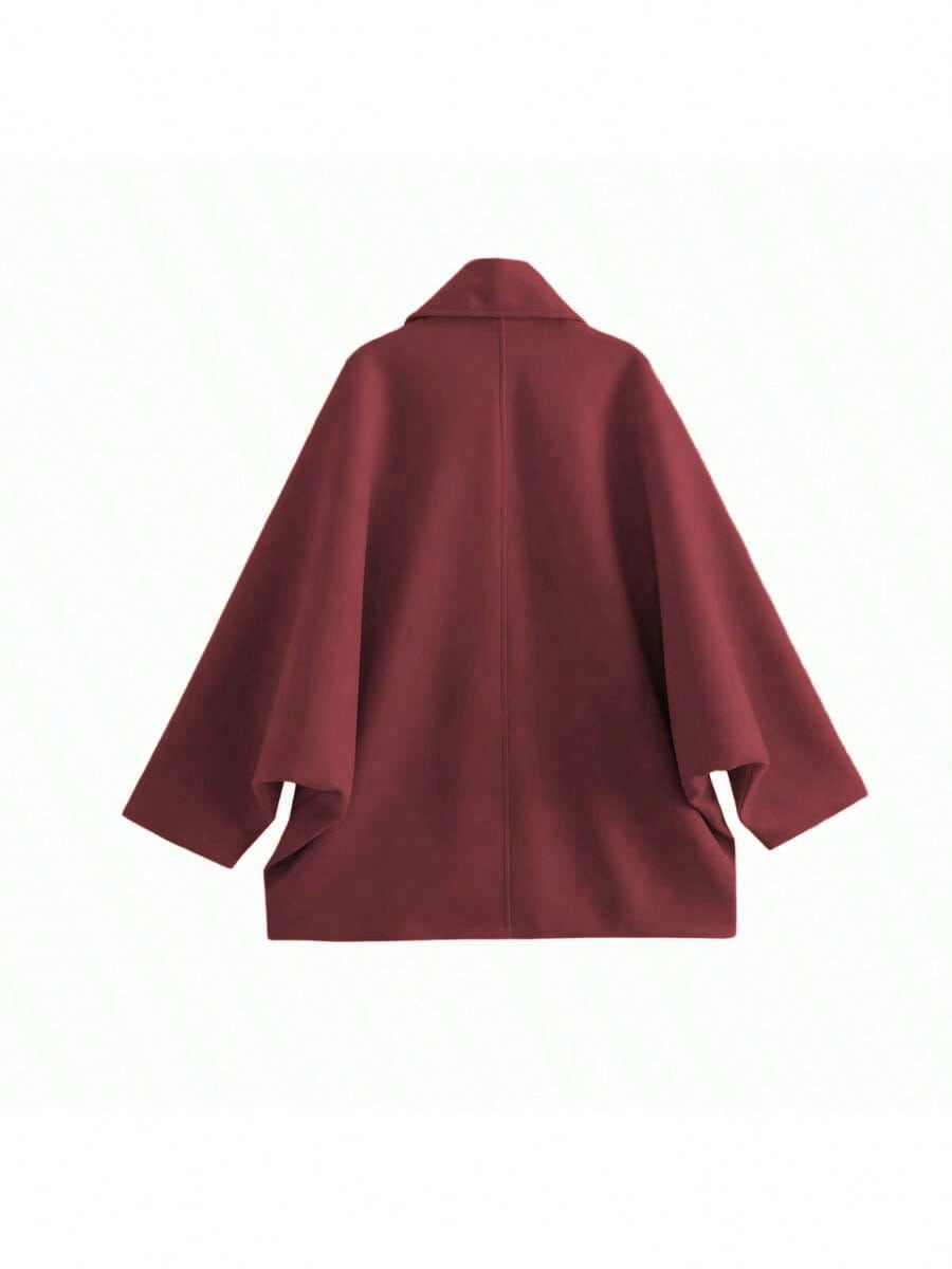 Women’s Wool Blend Long Coat – Elegant Solid Color Button Front Overcoat with Pockets