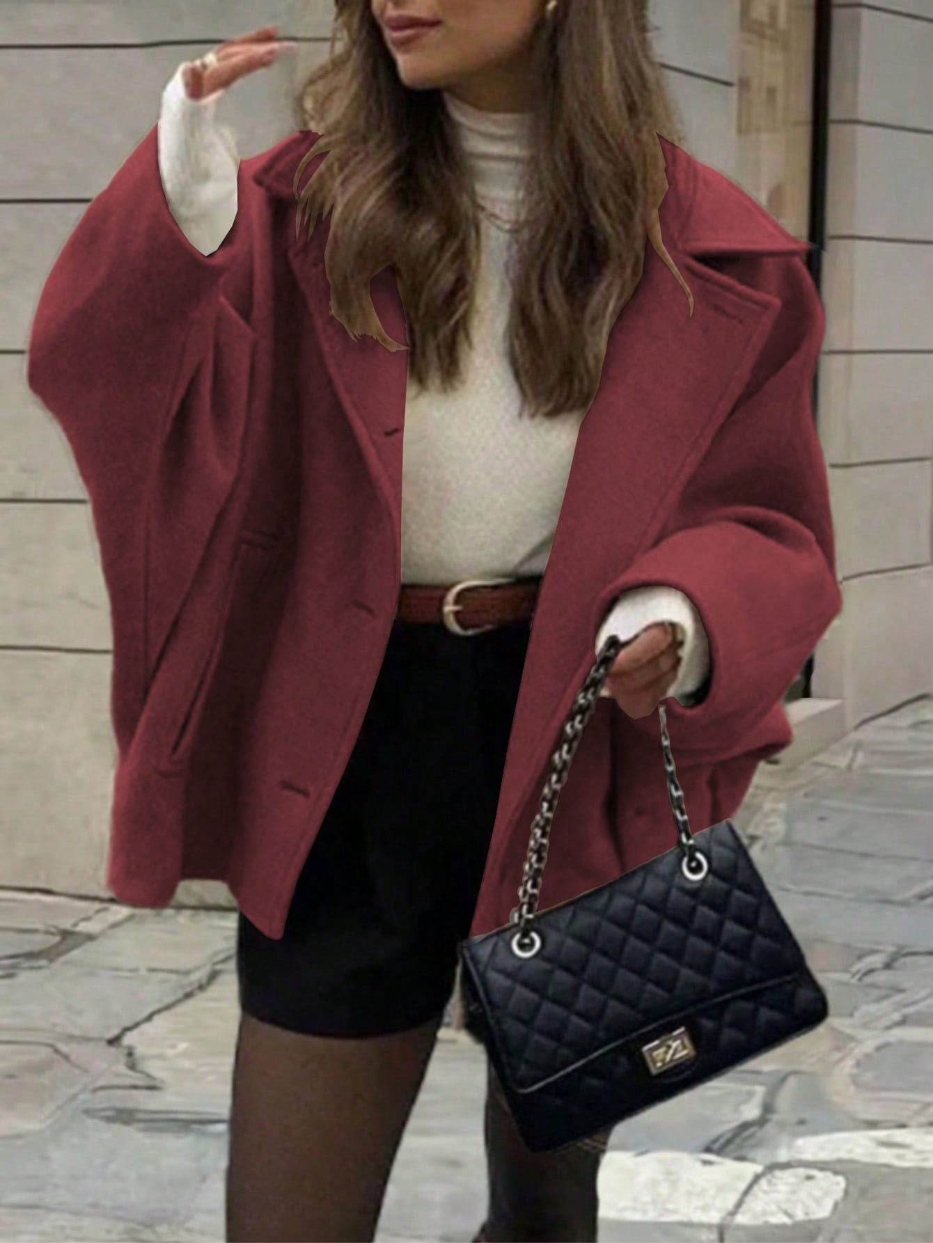 Women’s Wool Blend Long Coat – Elegant Solid Color Button Front Overcoat with Pockets