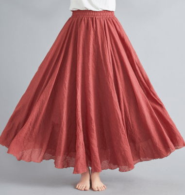 Jupe longue fluid taille plissée en tissu léger stil bohème pour femme