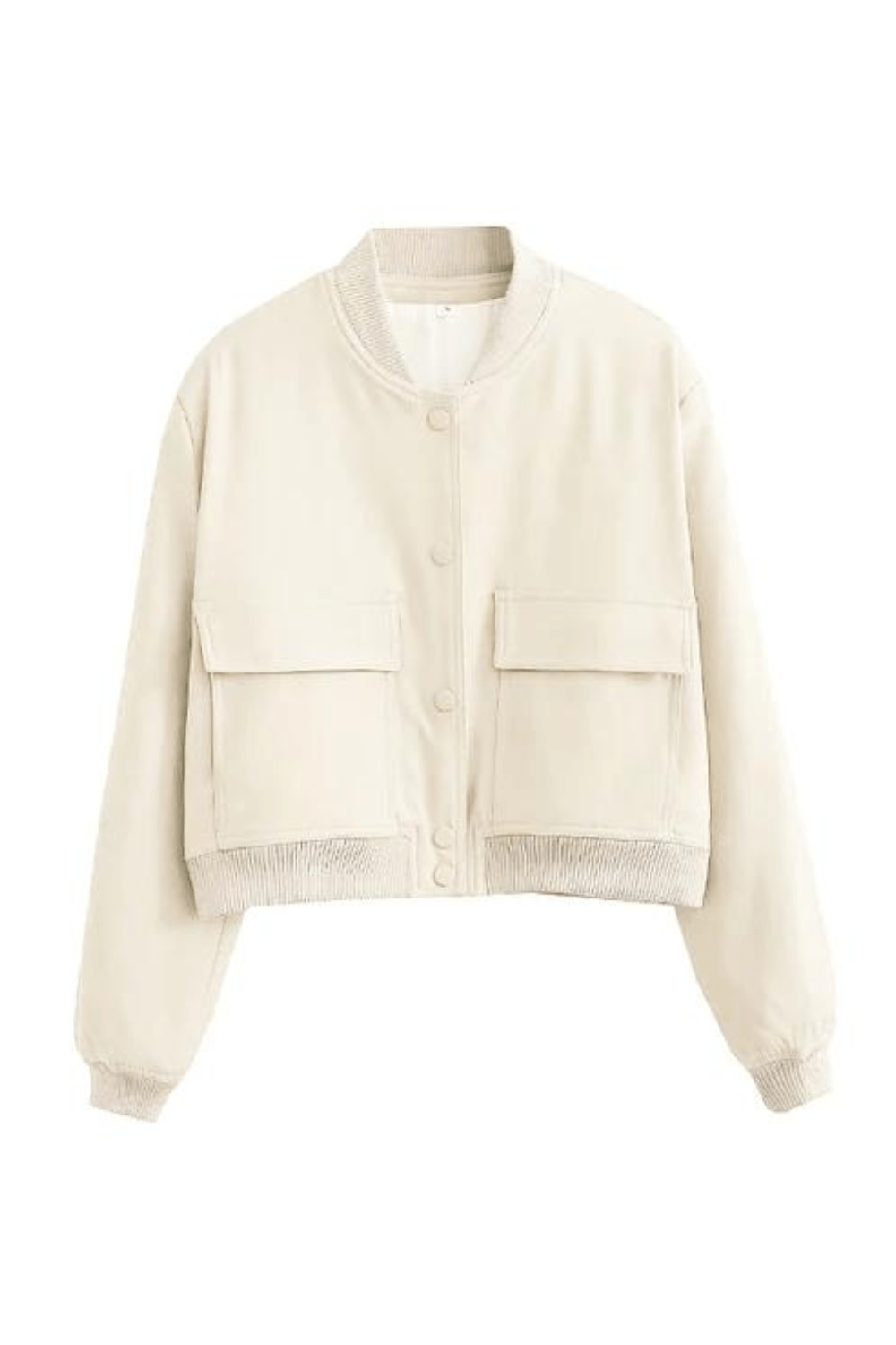 Women's Ribbed Collar Button-Down Cropped Varsity Jacket