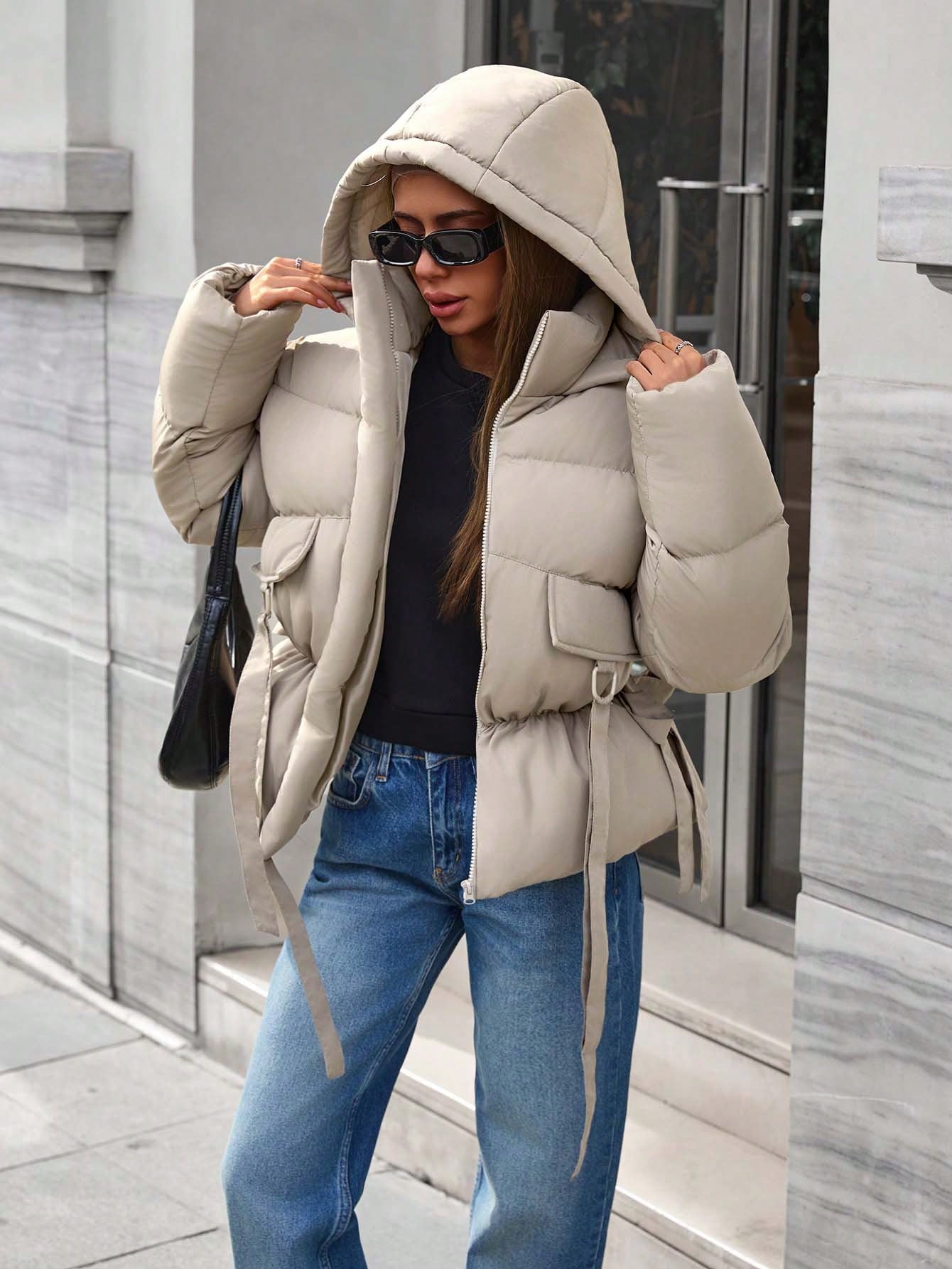 Thick padded puffer jacket with utility pockets Nushes 