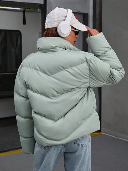 Women’s High Neck Puffer Winter Coat – Thick Warm Zip Jacket with Pockets